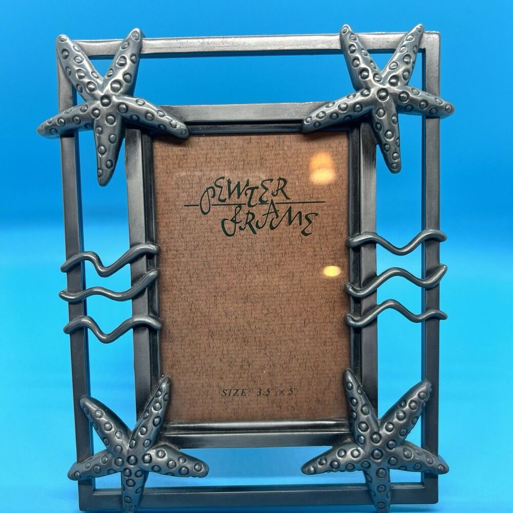 Pewter Picture Frame Starfish Photo Vintage Holds 3.5x5 sea silver stand heavy